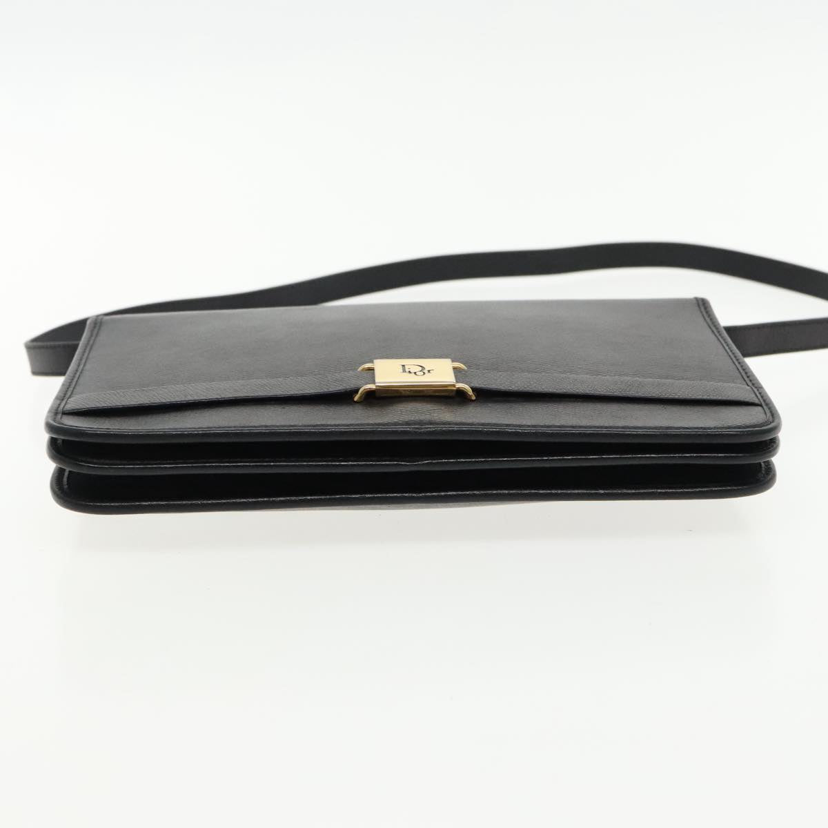 Christian Dior Shoulder Bag Leather Black Gold Auth yk15456