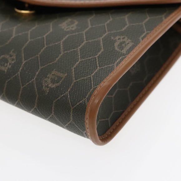 Christian Dior Honeycomb Canvas Chain Shoulder Bag PVC Khaki Gold Auth yk15460