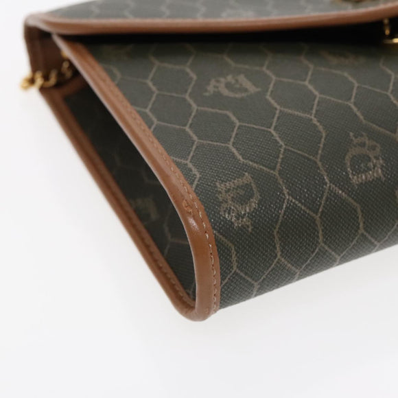Christian Dior Honeycomb Canvas Chain Shoulder Bag PVC Khaki Gold Auth yk15460