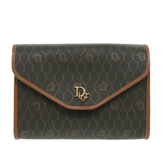 Christian Dior Honeycomb Canvas Chain Shoulder Bag PVC Khaki Gold Auth yk15460