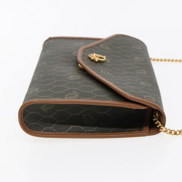 Christian Dior Honeycomb Canvas Chain Shoulder Bag PVC Khaki Gold Auth yk15460
