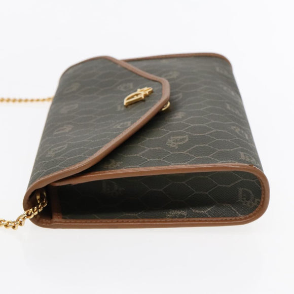 Christian Dior Honeycomb Canvas Chain Shoulder Bag PVC Khaki Gold Auth yk15460