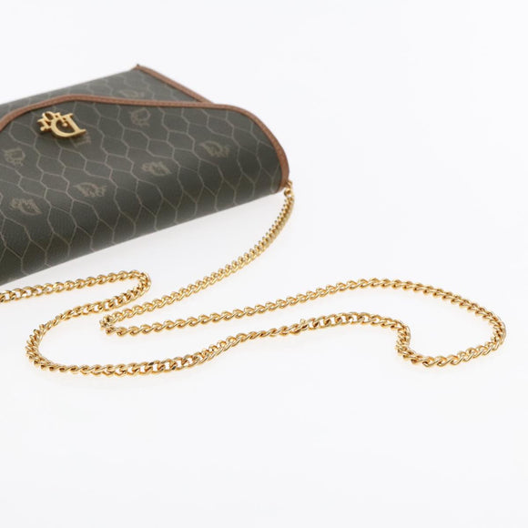 Christian Dior Honeycomb Canvas Chain Shoulder Bag PVC Khaki Gold Auth yk15460