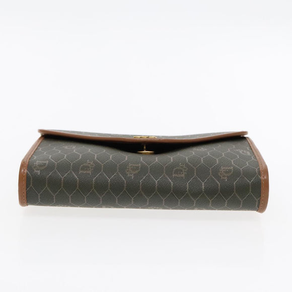 Christian Dior Honeycomb Canvas Chain Shoulder Bag PVC Khaki Gold Auth yk15460