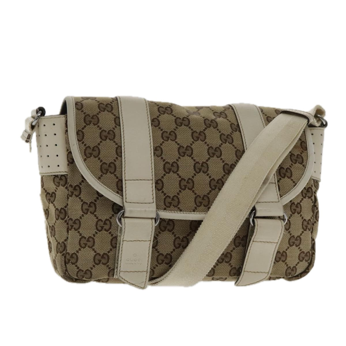 GUCCI GG Canvas Shoulder Bag Beige Silver 145858 Auth yk15465