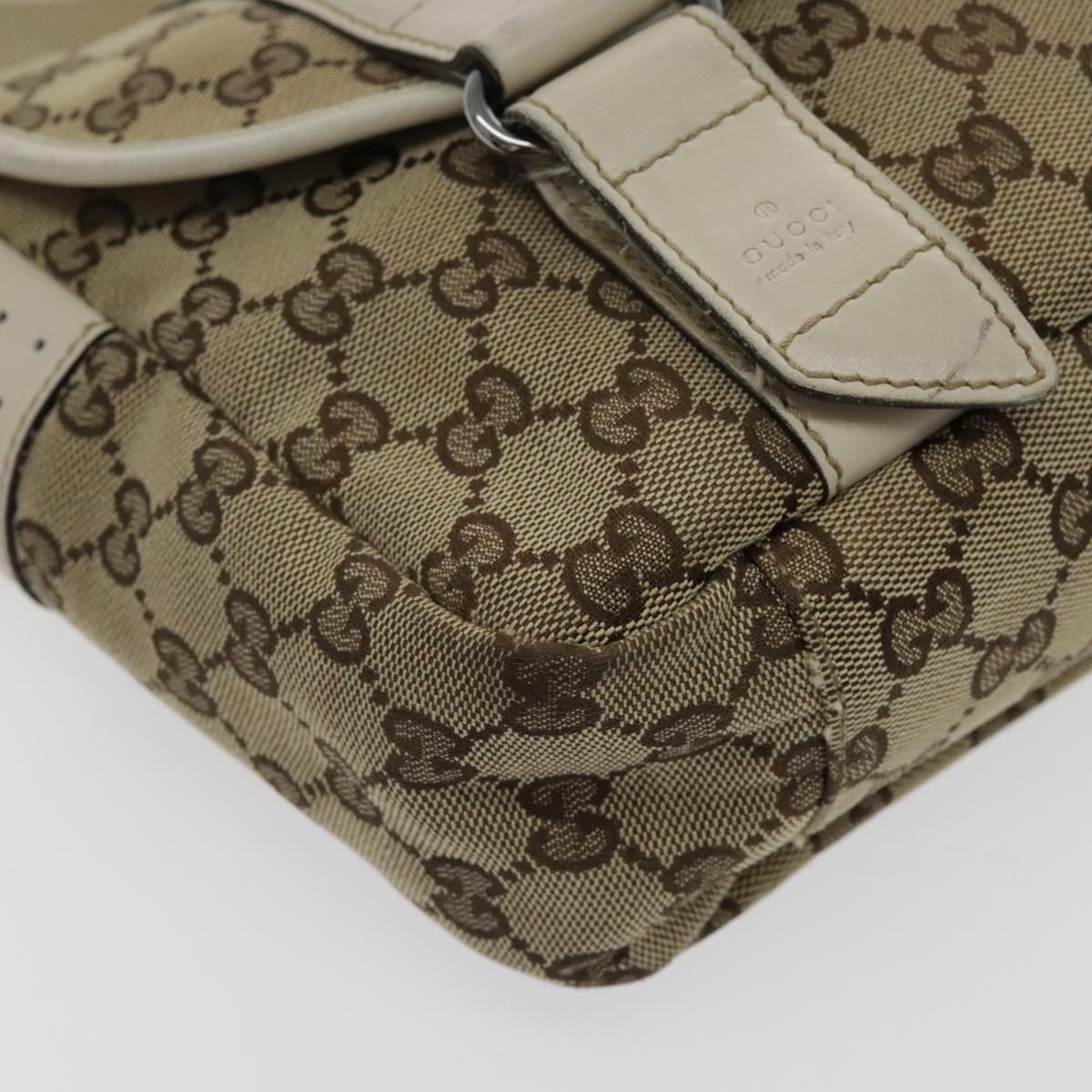 GUCCI GG Canvas Shoulder Bag Beige Silver 145858 Auth yk15465