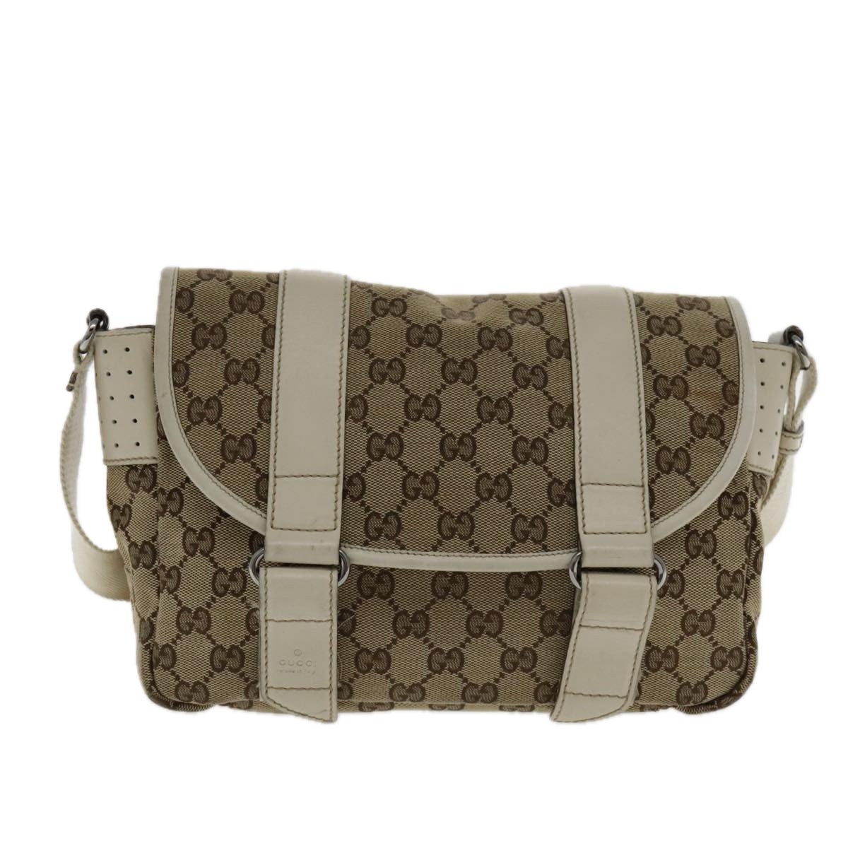 GUCCI GG Canvas Shoulder Bag Beige Silver 145858 Auth yk15465