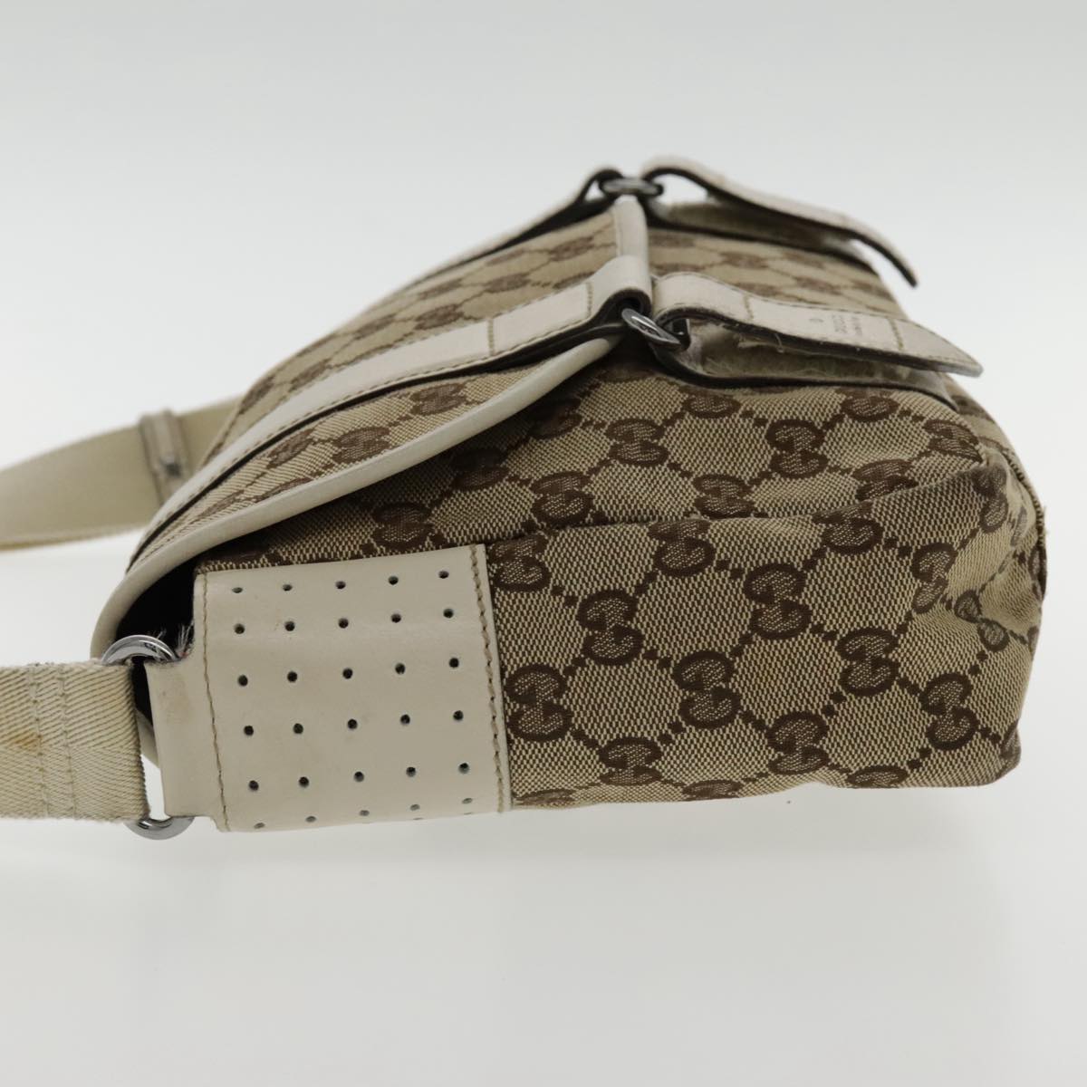 GUCCI GG Canvas Shoulder Bag Beige Silver 145858 Auth yk15465