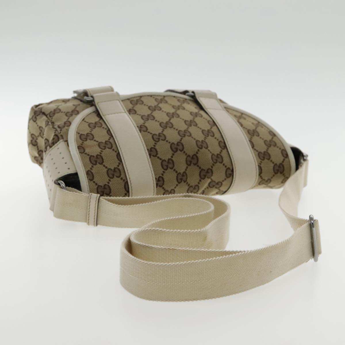 GUCCI GG Canvas Shoulder Bag Beige Silver 145858 Auth yk15465