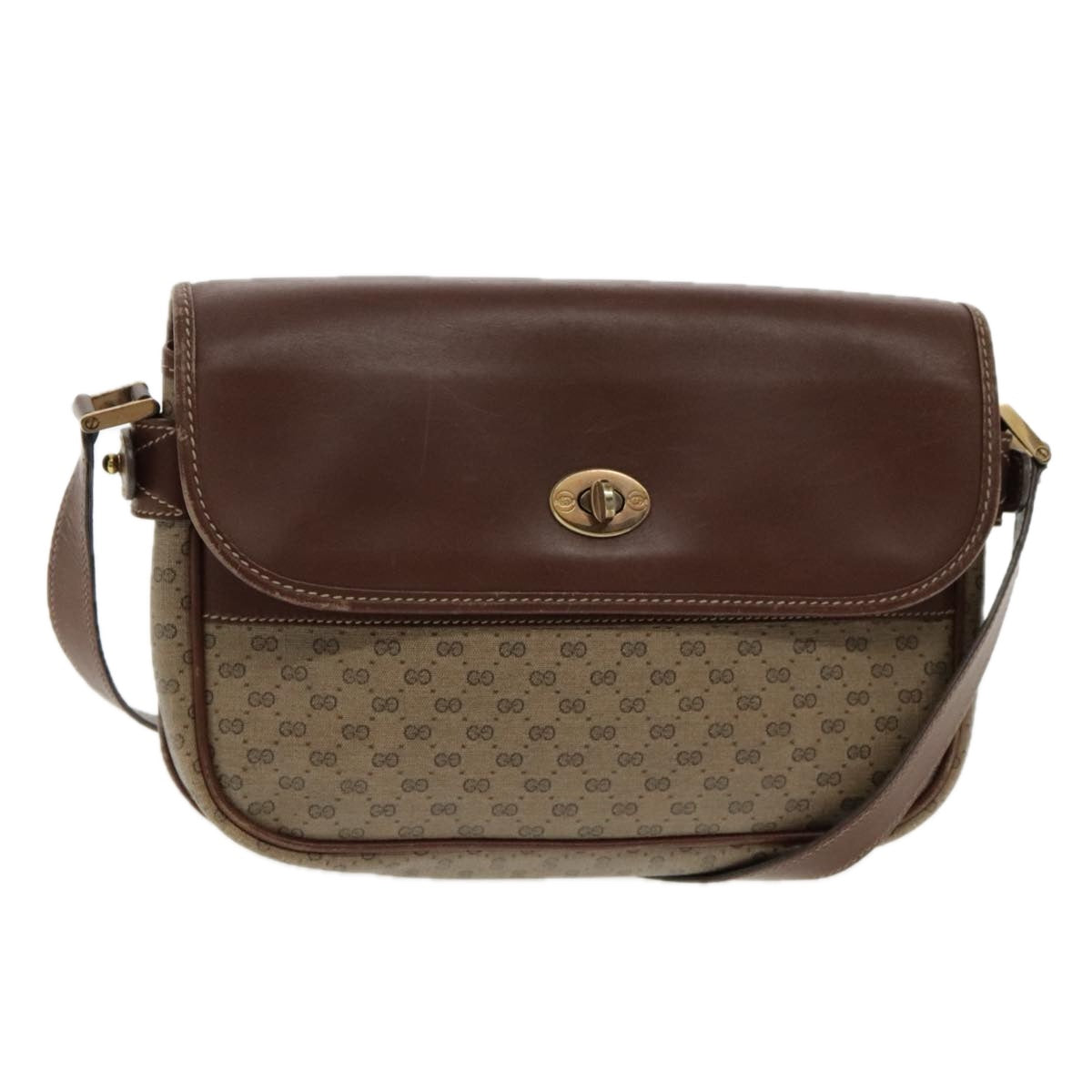 GUCCI Micro GG Supreme Shoulder Bag PVC Beige Gold Brown Auth yk15470