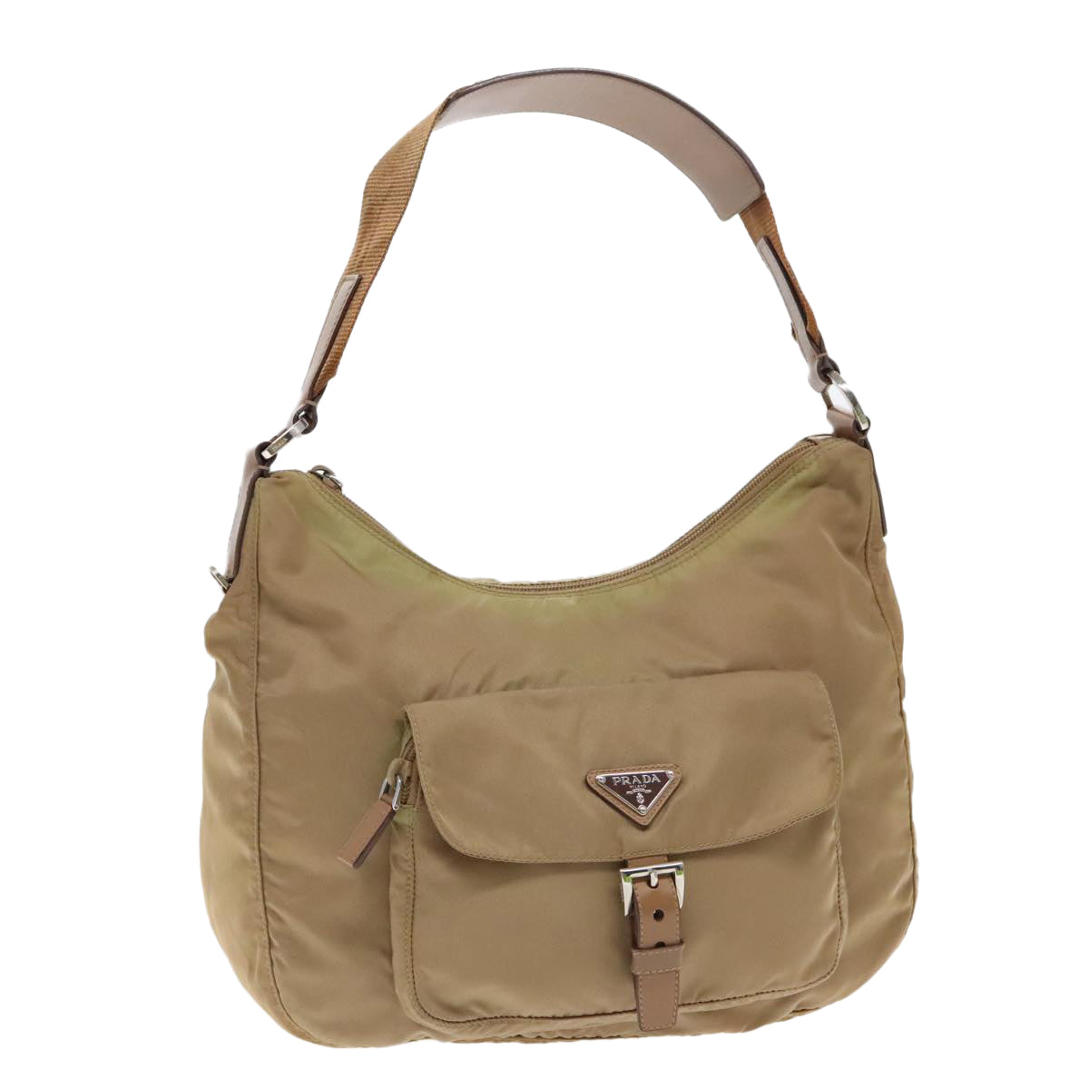 PRADA Shoulder Bag Nylon Beige Silver Auth yk15479