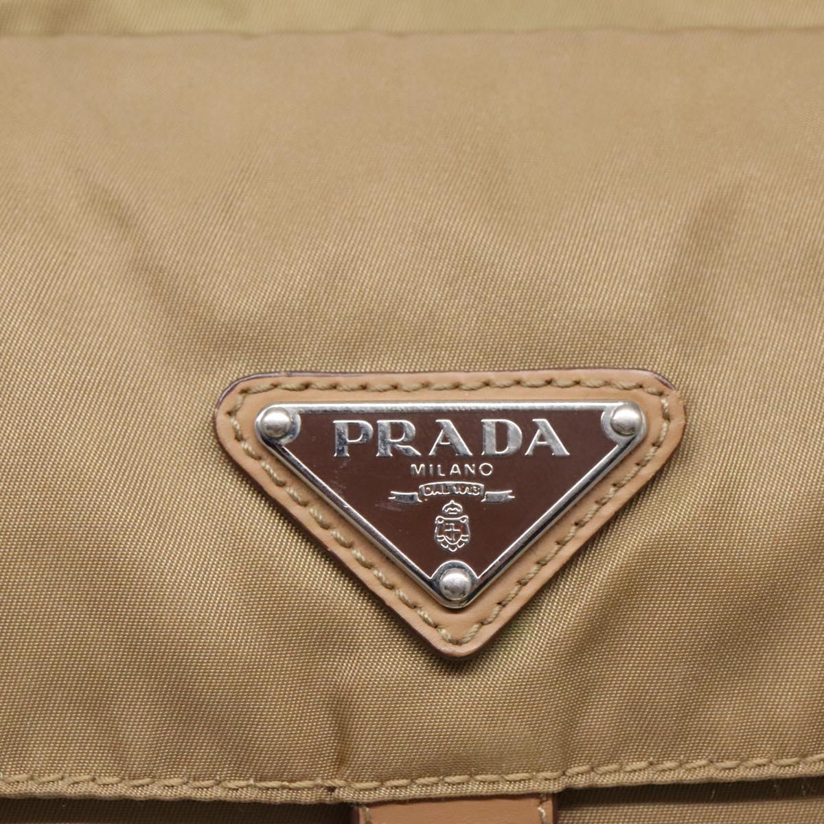 PRADA Shoulder Bag Nylon Beige Silver Auth yk15479