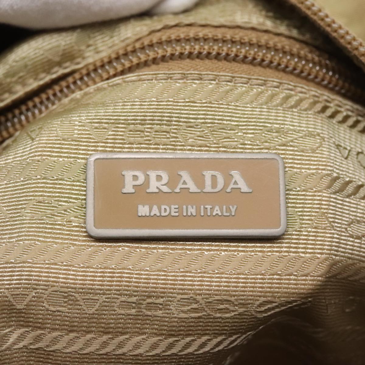 PRADA Shoulder Bag Nylon Beige Silver Auth yk15479