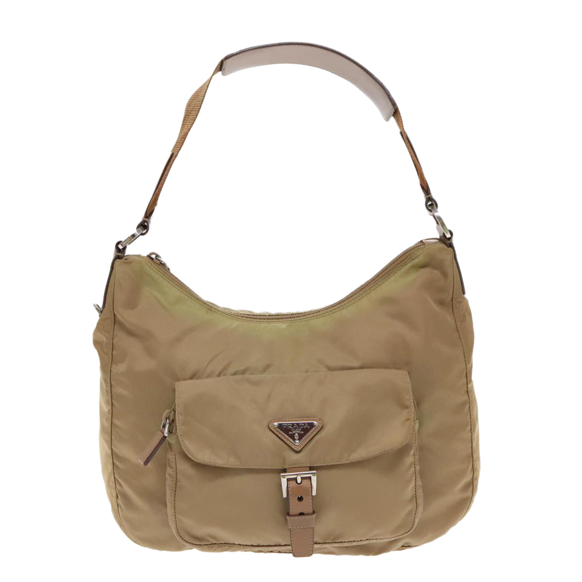 PRADA Shoulder Bag Nylon Beige Silver Auth yk15479