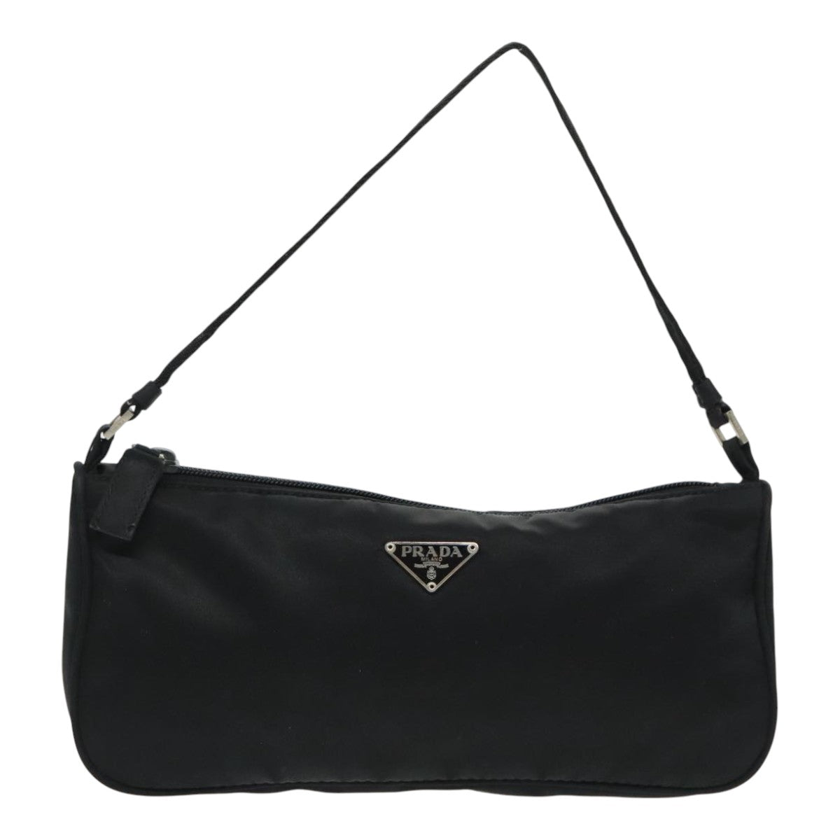 PRADA Accessory Pouch Nylon Black Silver Auth yk15480