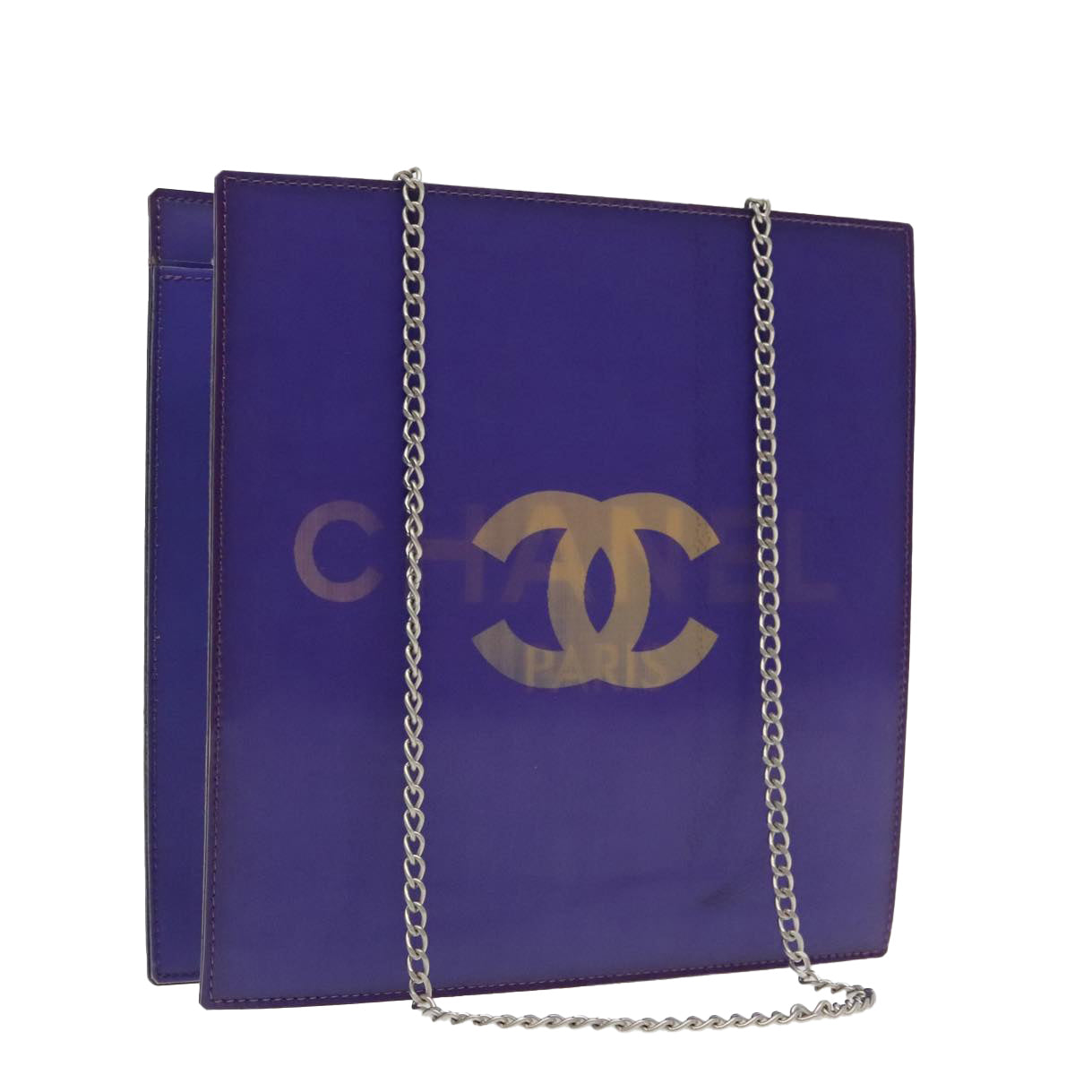 CHANEL Chain Hologram Shoulder Bag Vinyl Purple Silver CC Auth yk15500