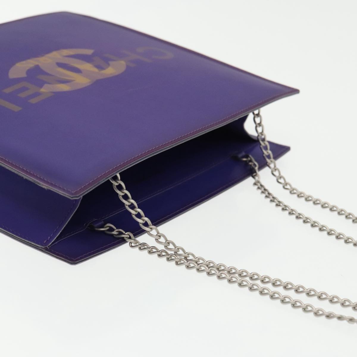 CHANEL Chain Hologram Shoulder Bag Vinyl Purple Silver CC Auth yk15500