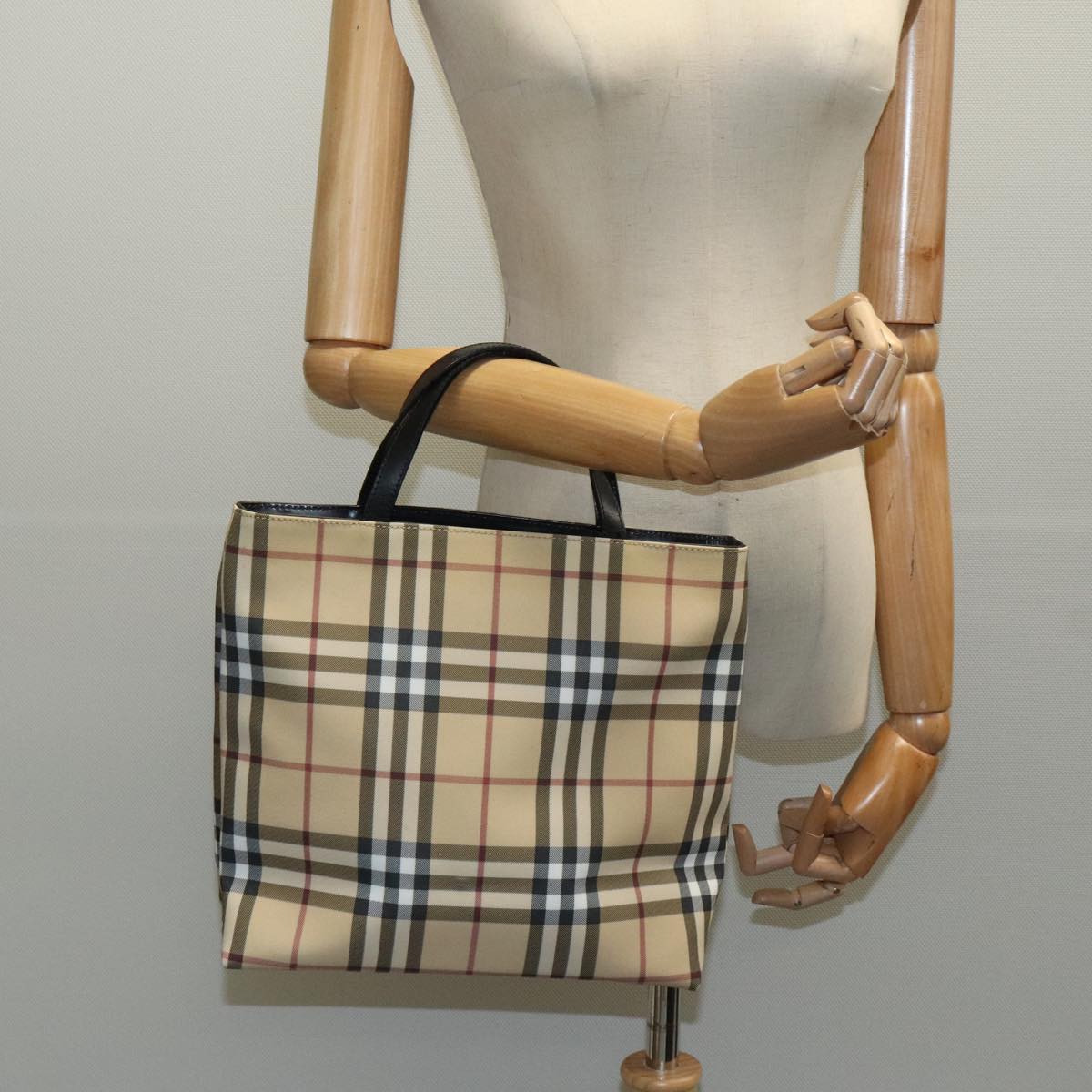 BURBERRY Nova Check Hand Bag Beige Black Auth yk15505