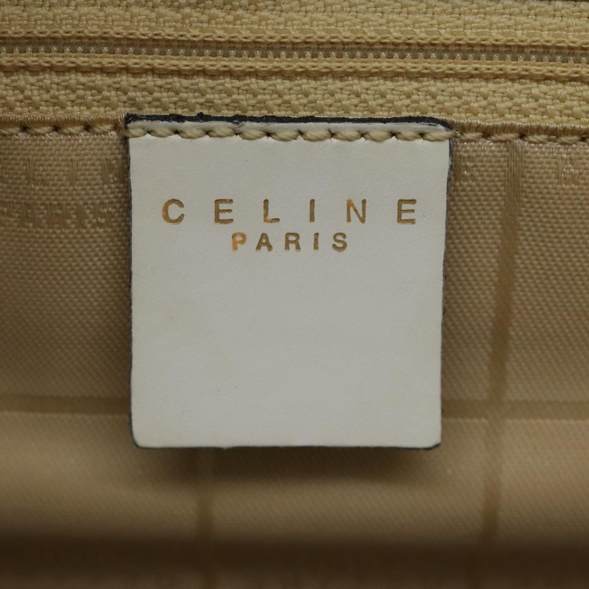 CELINE Hand Bag Leather White Gold Auth yk15510