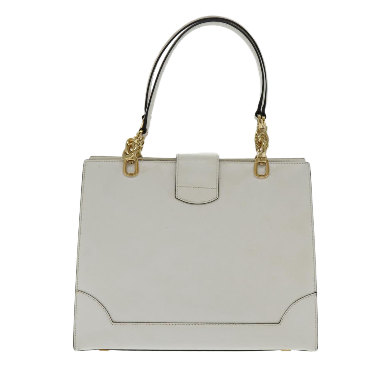 CELINE Hand Bag Leather White Gold Auth yk15510 - 0