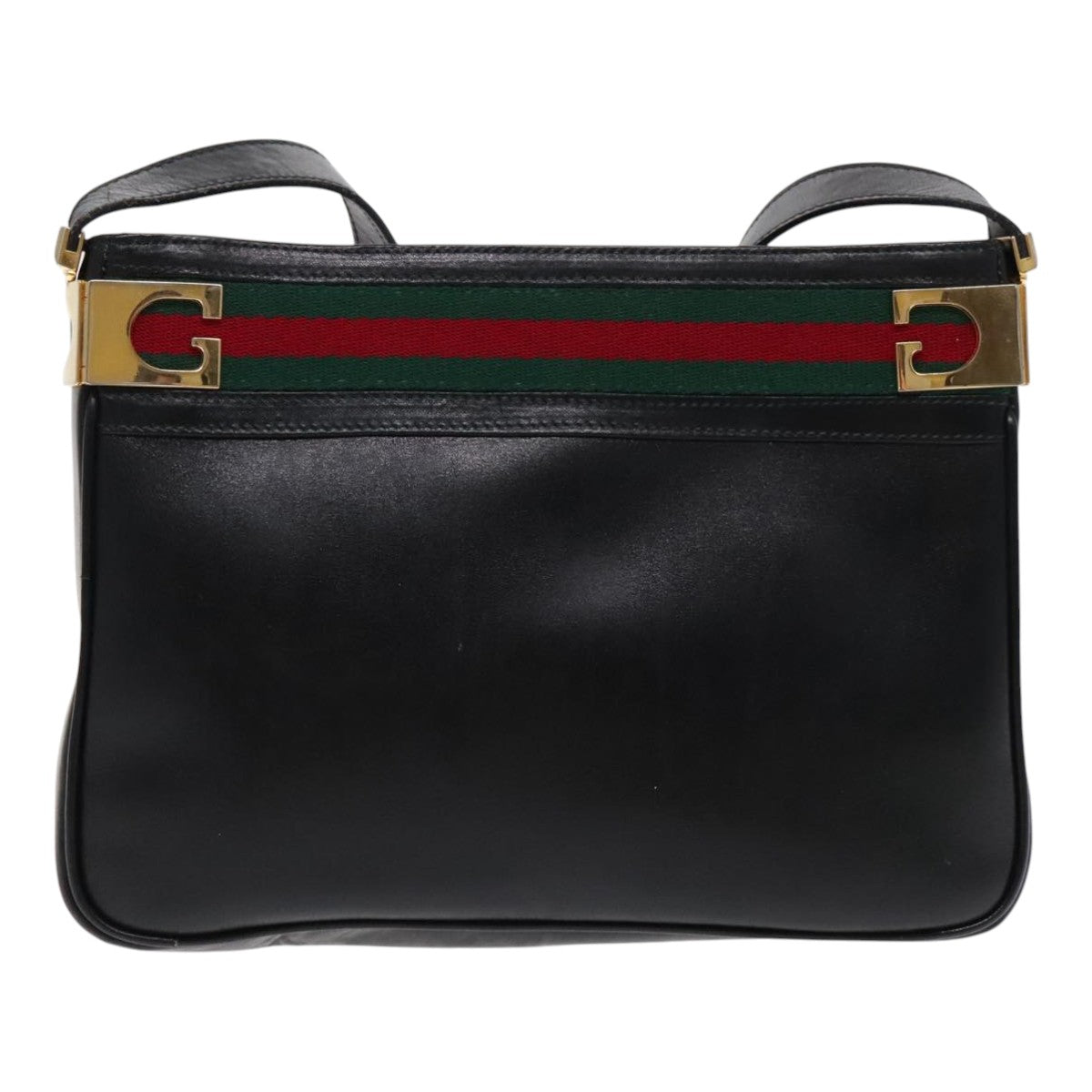 GUCCI Web Sherry Line Shoulder Bag Leather Black Green Red Auth yk15511 - 0