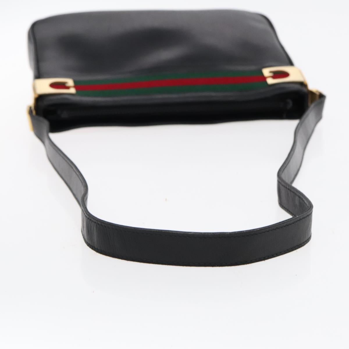 GUCCI Web Sherry Line Shoulder Bag Leather Black Green Red Auth yk15511