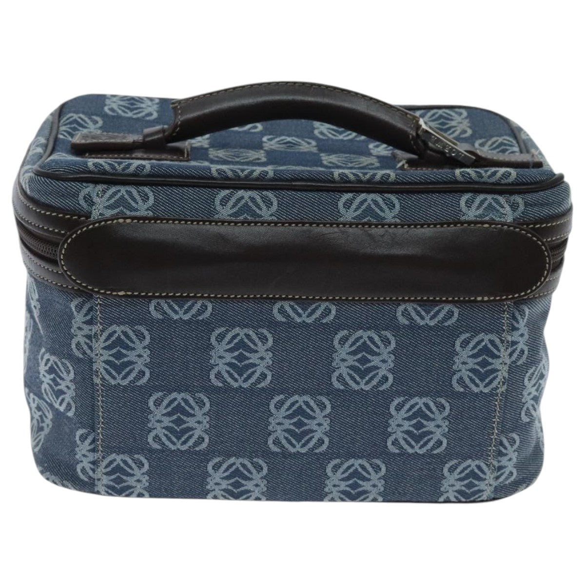 LOEWE Anagram Vanity Cosmetic Pouch Canvas Blue Silver Auth yk15512 - 0