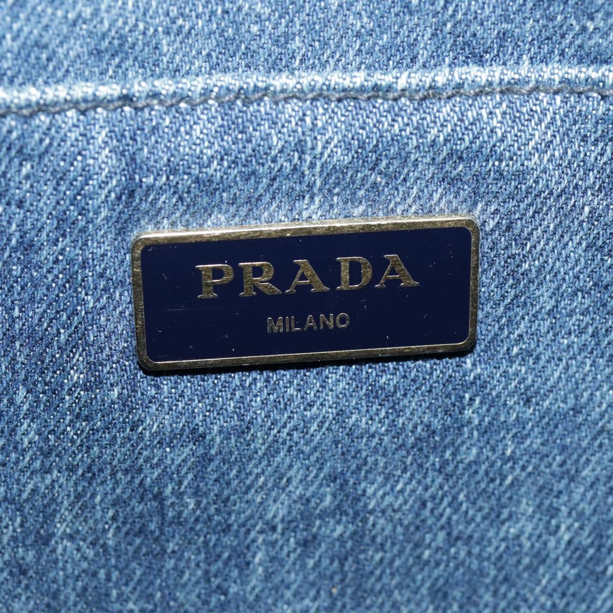 PRADA Canapa PM Hand Bag Denim Blue Gold Auth yk15518