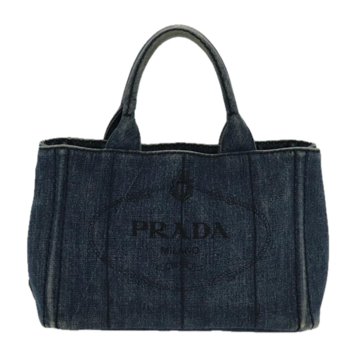 PRADA Canapa PM Hand Bag Denim Blue Gold Auth yk15518 - 0