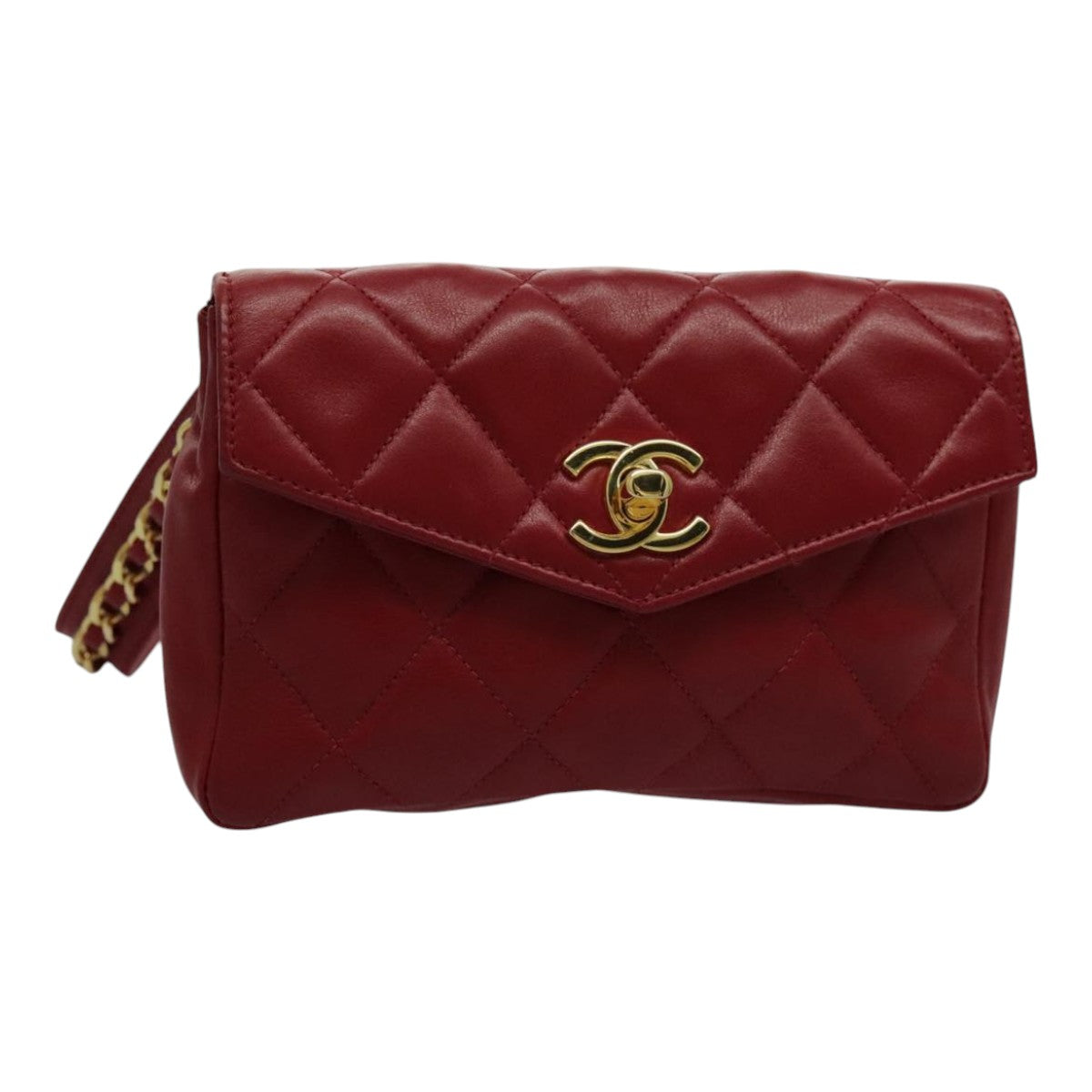 CHANEL Matelasse Chain Waist bag Leather Red Gold CC Auth yk15520