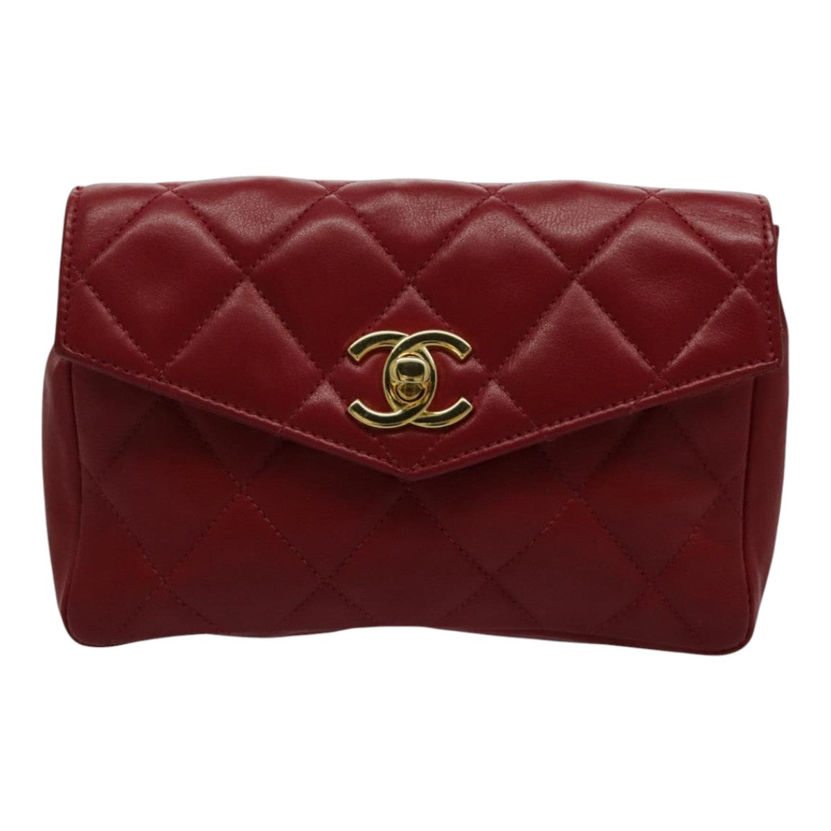 CHANEL Matelasse Chain Waist bag Leather Red Gold CC Auth yk15520