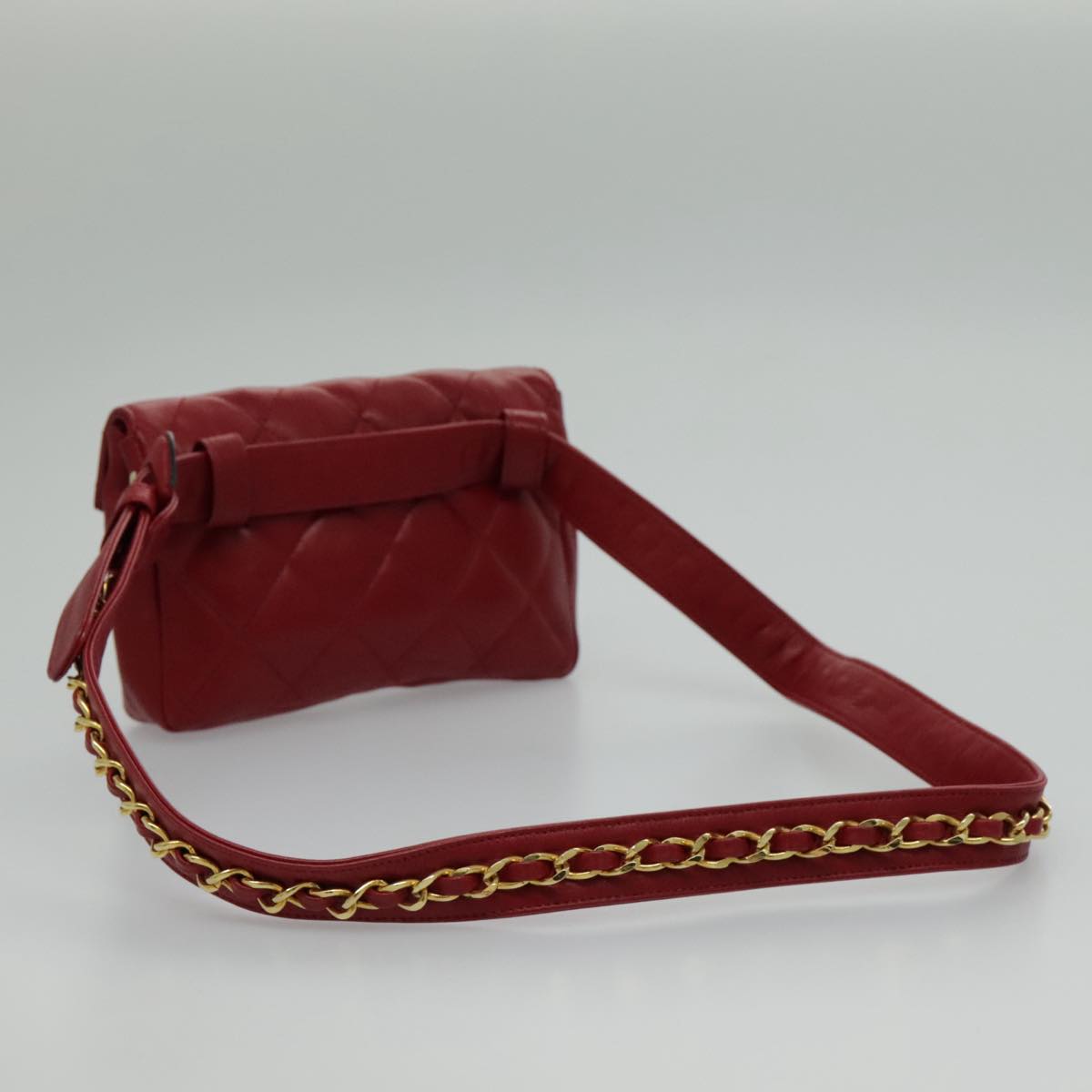 CHANEL Matelasse Chain Waist bag Leather Red Gold CC Auth yk15520