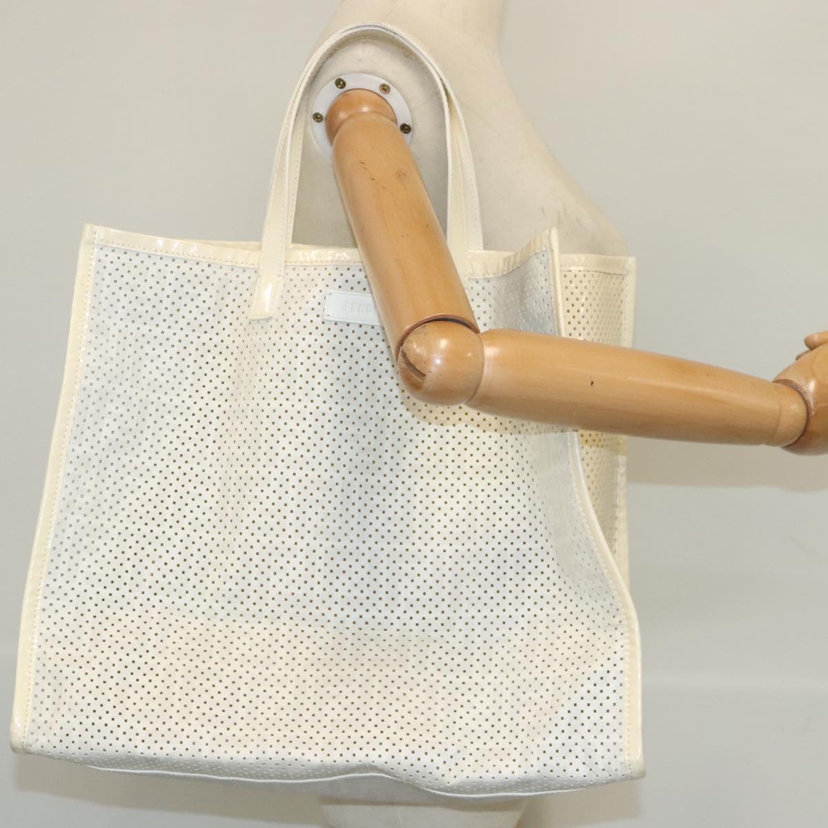 FENDI Zucca Canvas Punching Tote Bag White Auth yk15523