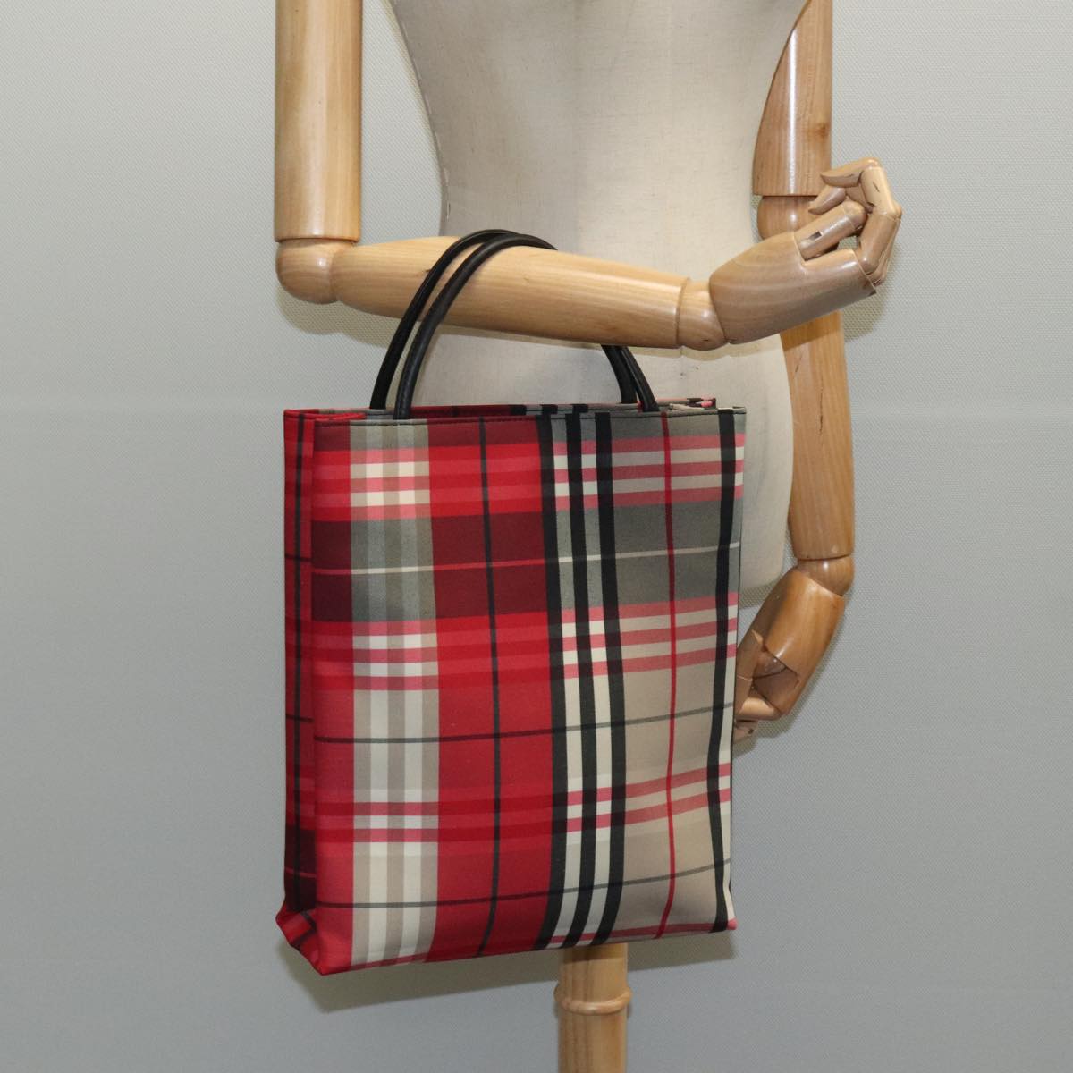 BURBERRY Nova Check Tote Bag Canvas Red Beige Auth yk15526