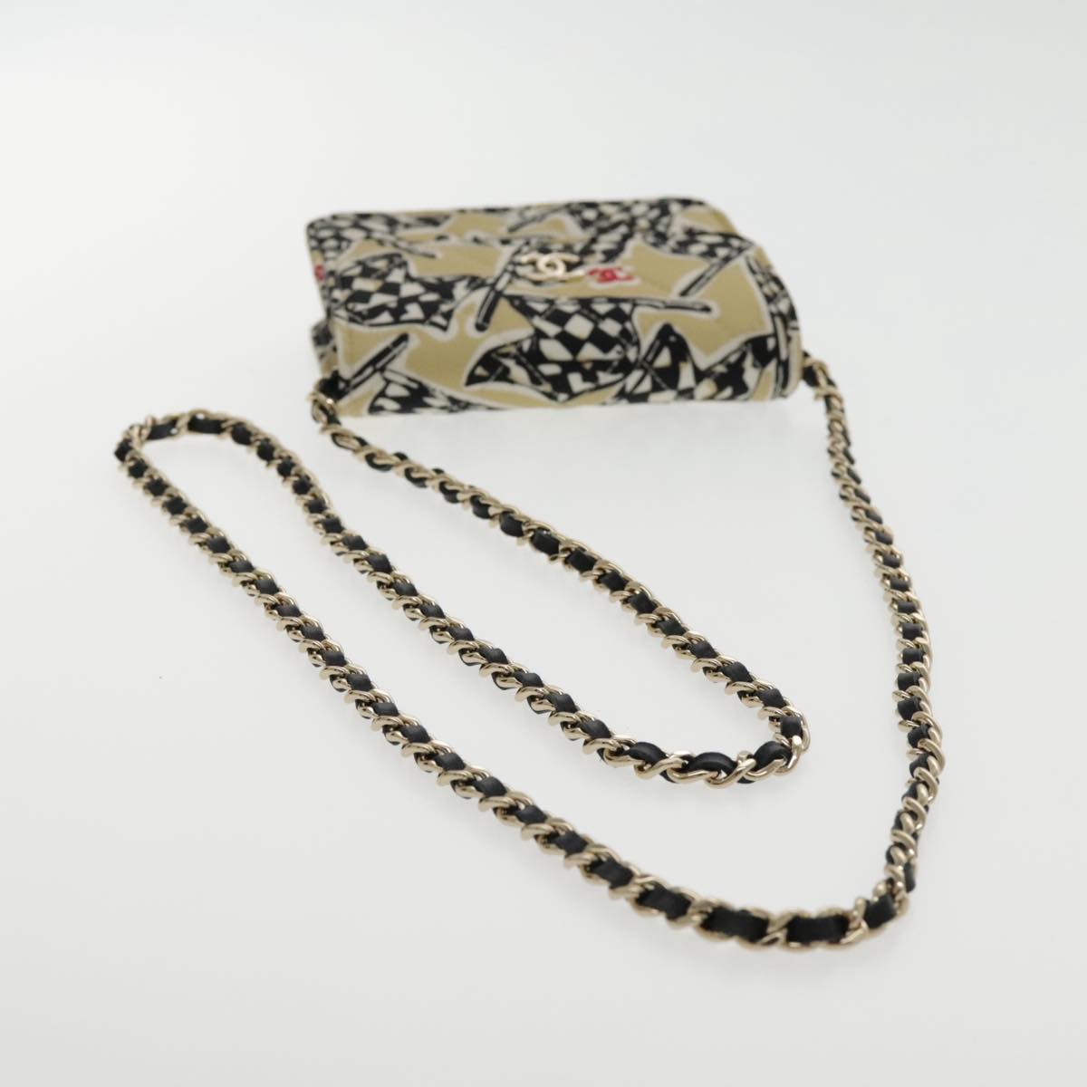 CHANEL Matelasse Chain Pouch Canvas Beige Gold CC Auth yk15527A