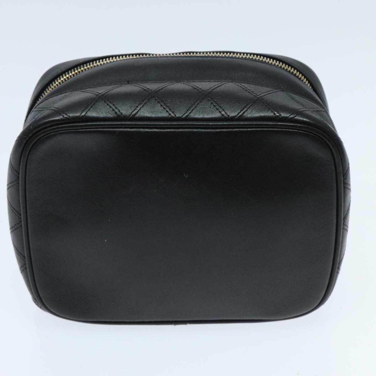 CHANEL Bicolore Vanity Cosmetic Pouch Leather Black Gold CC Auth yk15541