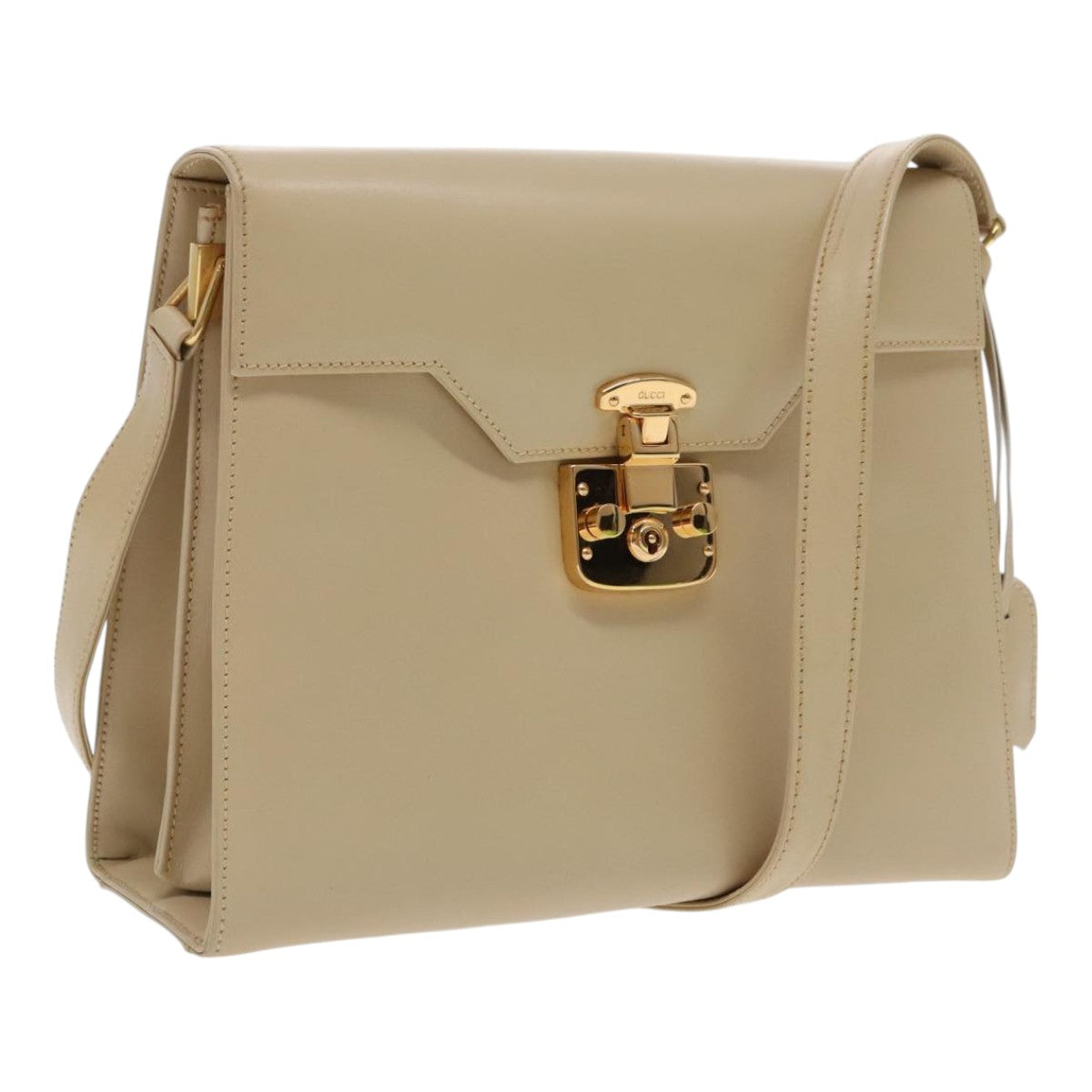 GUCCI Ready lock Shoulder Bag Leather Beige Gold 001 46 1504 Auth yk15542