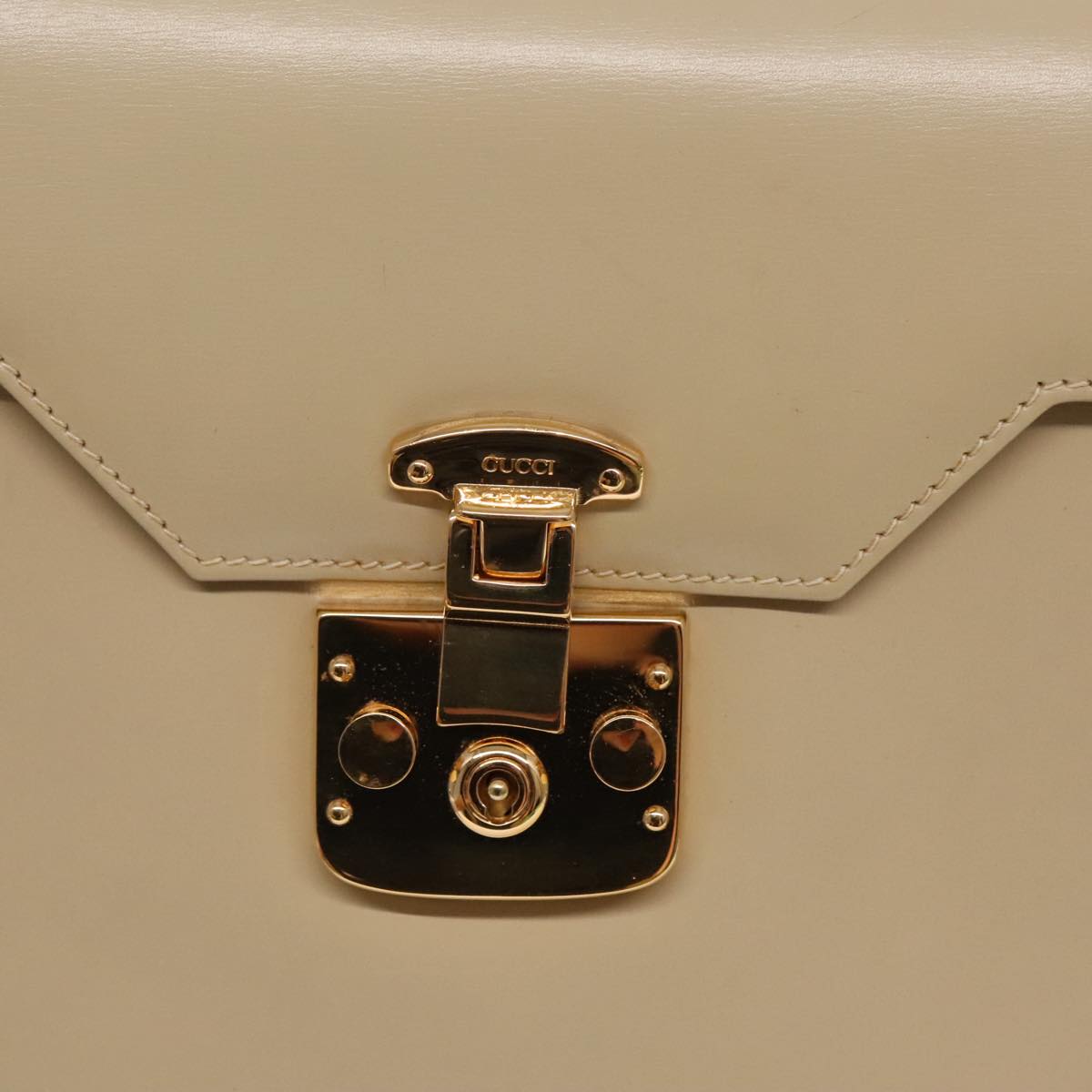 GUCCI Ready lock Shoulder Bag Leather Beige Gold 001 46 1504 Auth yk15542