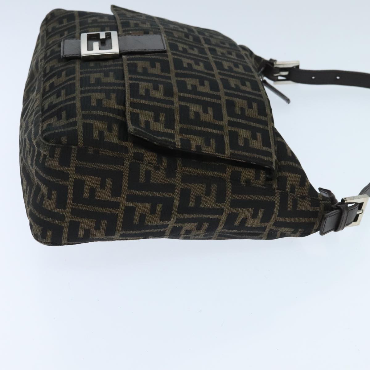 FENDI Zucca Canvas Mamma Baguette Shoulder Bag Brown Black Silver Auth yk15544