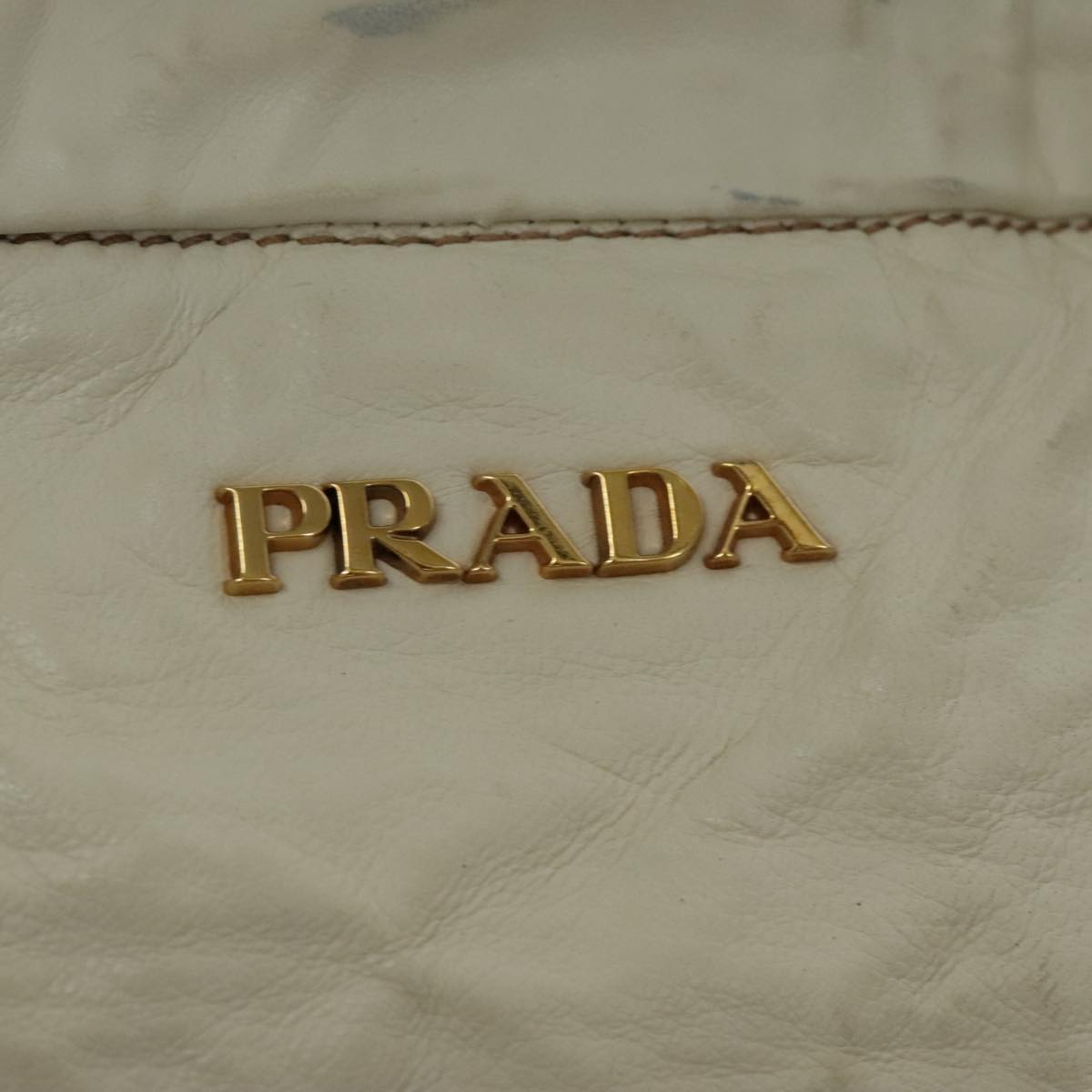 PRADA Tote Bag Leather White Gold Auth yk15547