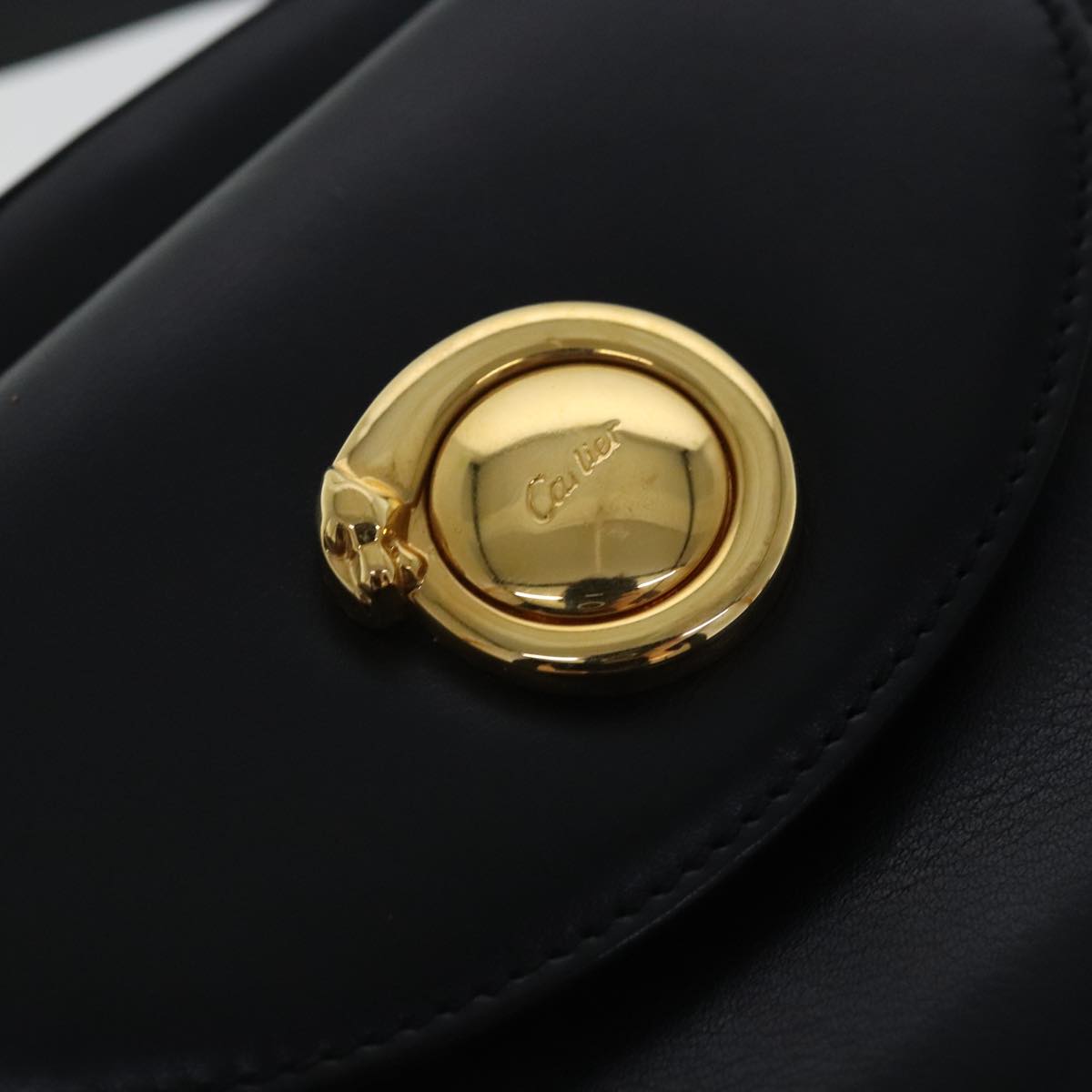 CARTIER PANTHERE Shoulder Bag Leather Black Gold Auth yk15550