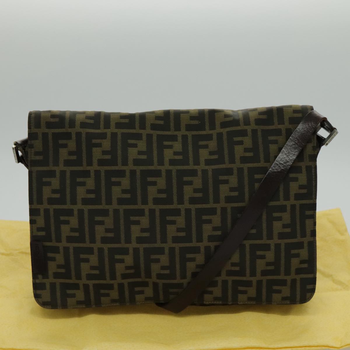 FENDI Zucca Canvas Shoulder Bag Brown Auth yk15561