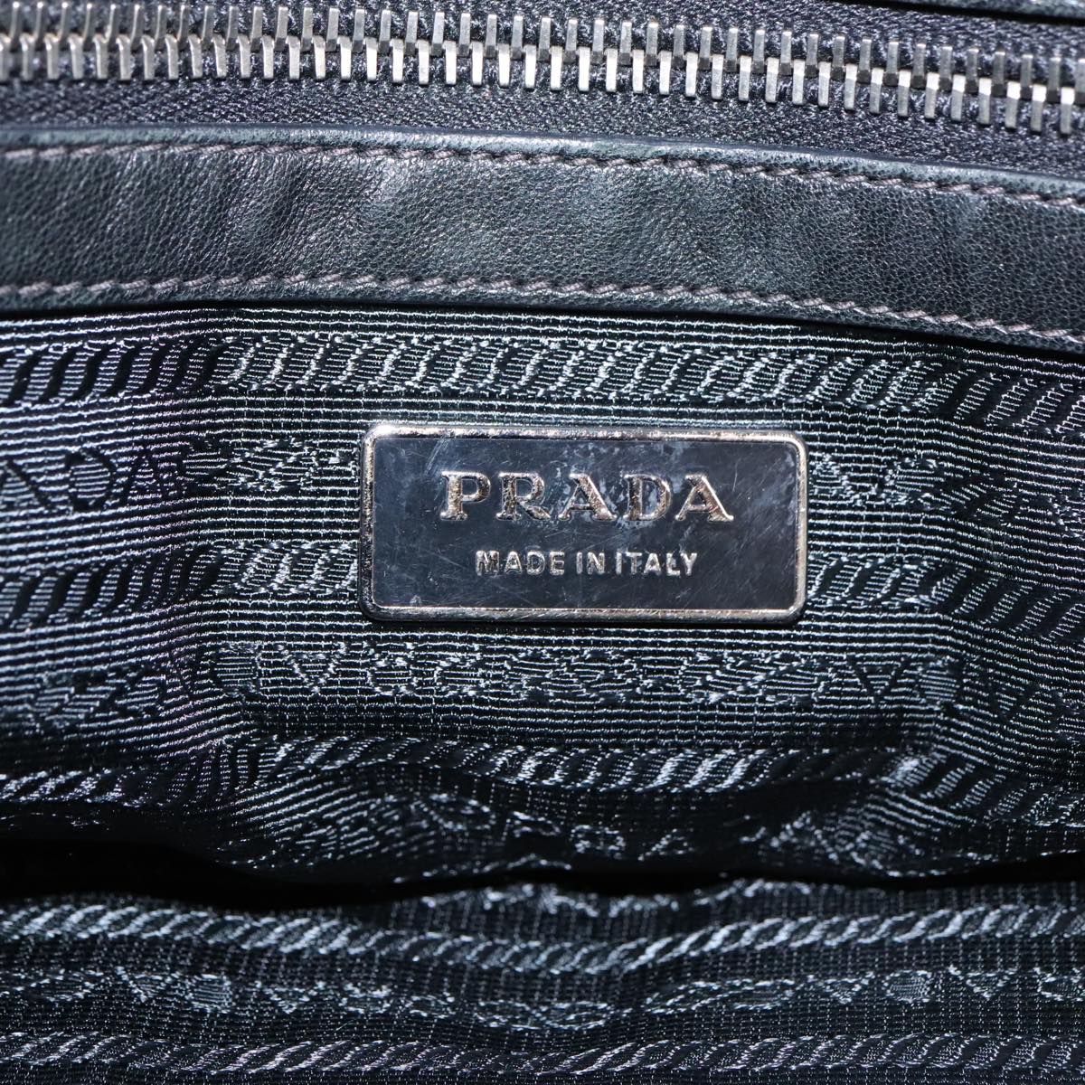 PRADA Gathered Hand Bag Leather Black Silver Auth yk15566