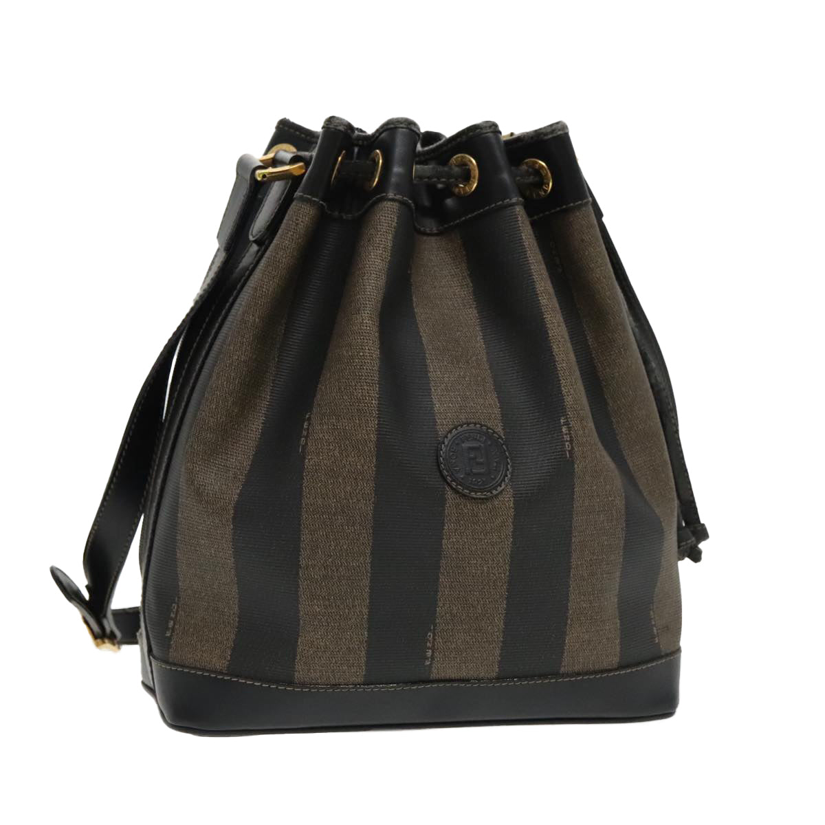 FENDI Pecan Canvas Shoulder Bag Brown Black Auth yk15568