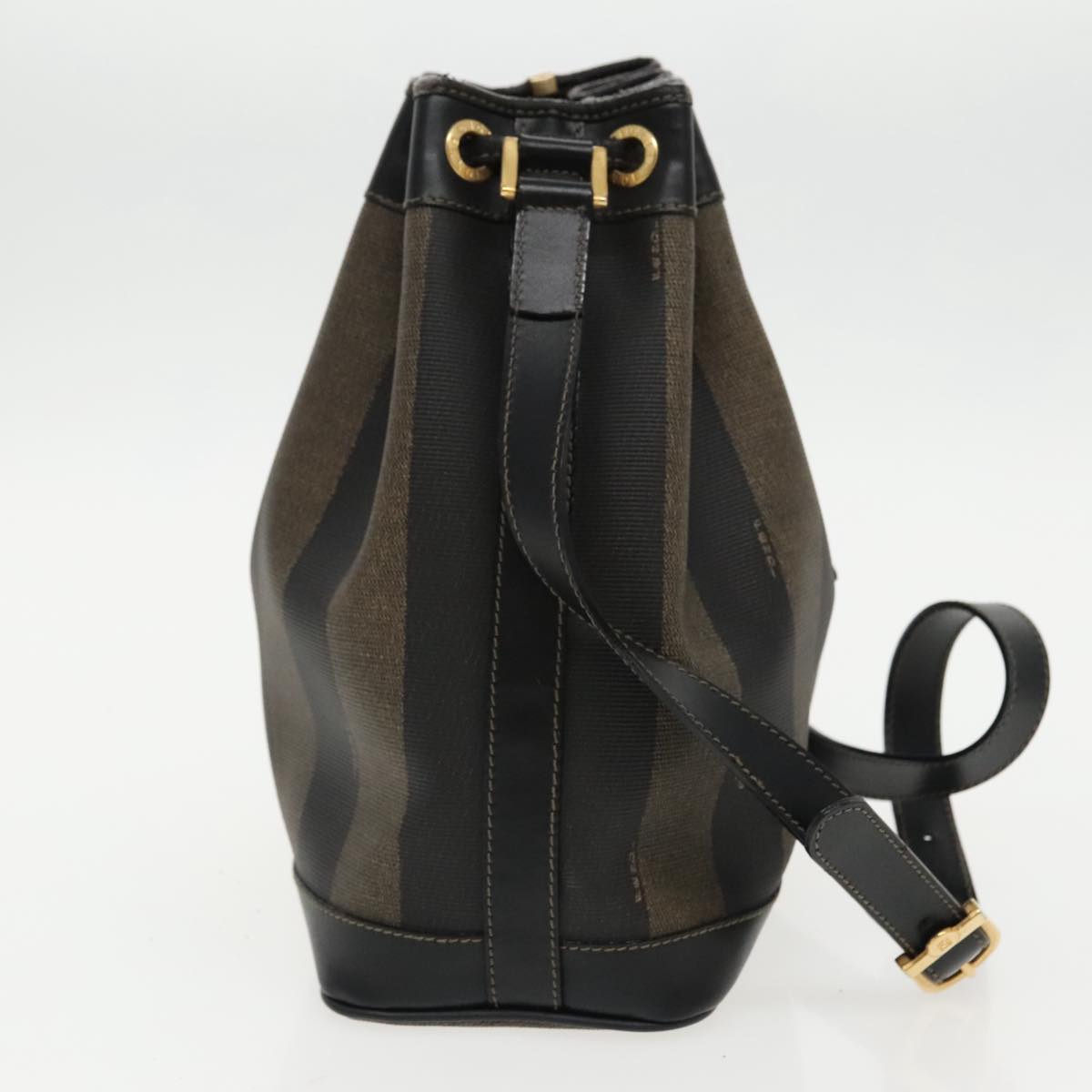 FENDI Pecan Canvas Shoulder Bag Brown Black Auth yk15568