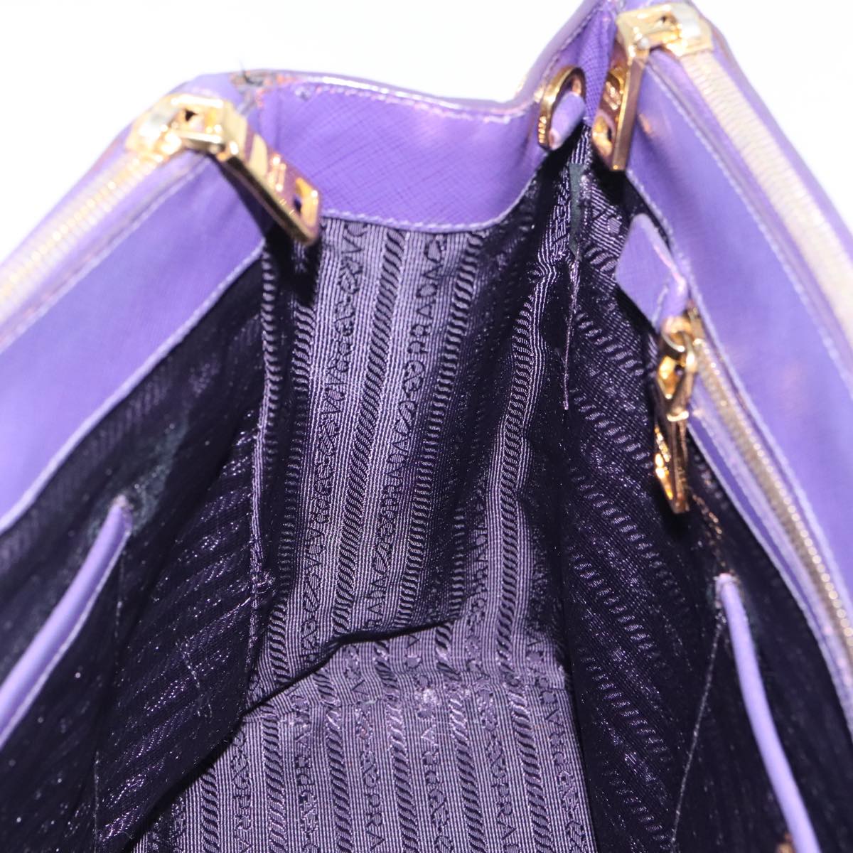 PRADA Galleria Hand Bag Safiano leather 2way Purple Gold Auth yk15579