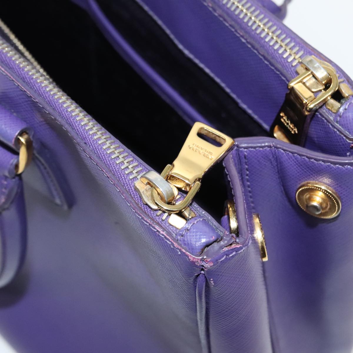 PRADA Galleria Hand Bag Safiano leather 2way Purple Gold Auth yk15579