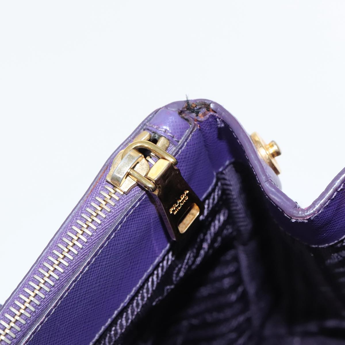 PRADA Galleria Hand Bag Safiano leather 2way Purple Gold Auth yk15579