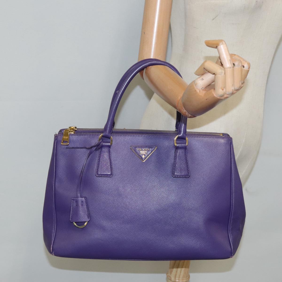 PRADA Galleria Hand Bag Safiano leather 2way Purple Gold Auth yk15579