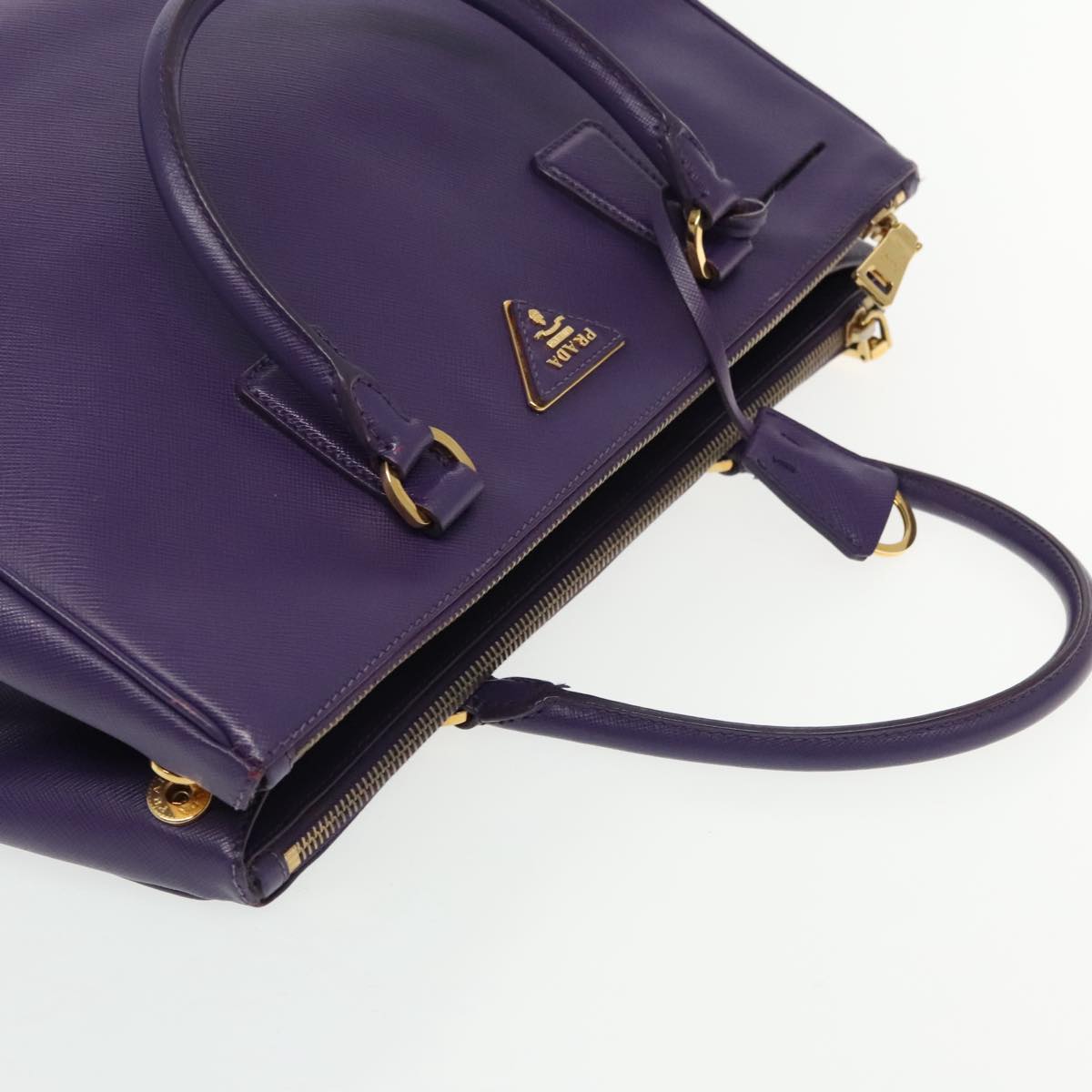 PRADA Galleria Hand Bag Safiano leather 2way Purple Gold Auth yk15579